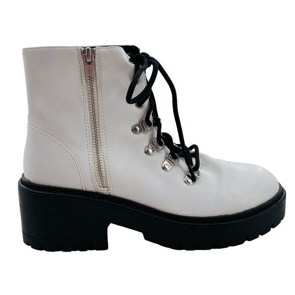 Skechers Weekend Best White Memory Form Lace Up Side Zip Combat Lug Boots 7.5 - Picture 9 of 12
